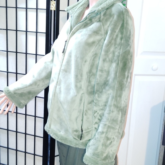 GreenTea Olive Green Velour Zip Up Jacket - Picture 5 of 9